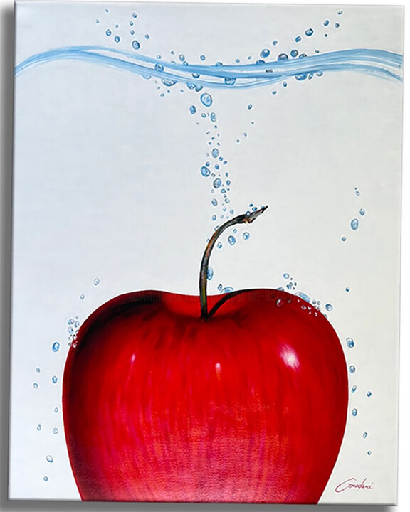 Painting titled "Inside Apple - Orig…" by Gardani, Original Artwork, Oil Mounted on Wood Stretcher frame