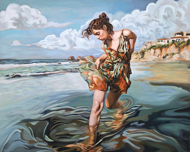 Painting titled "I'm not running fro…" by Gabriel Cristian Matei, Original Artwork, Oil Mounted on Wood Stretcher frame