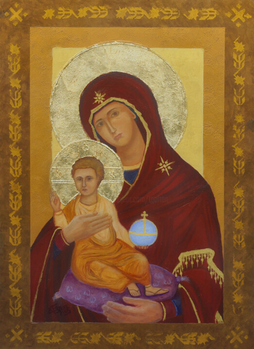 绘画 标题为“Virgin Mary with Je…” 由Tudor Gafton, 原创艺术品, 油