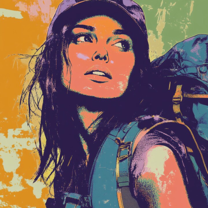 HIKING WOMAN Pintura, 19,7x19,7 in