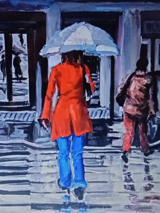 Automne en centre-ville Peinture, 16,1x13 in