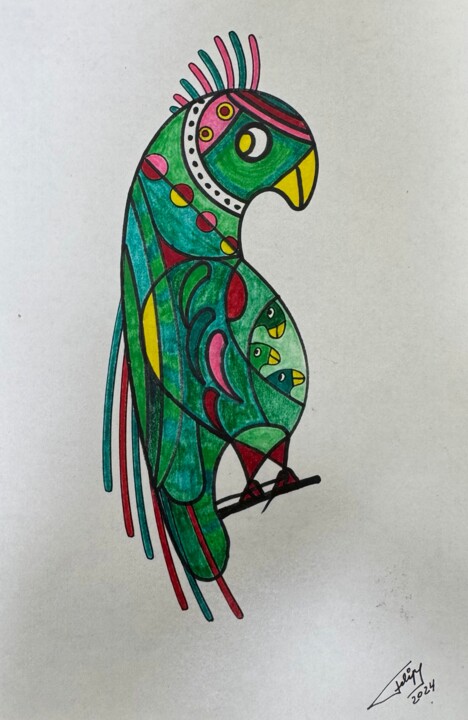 Papagaio Desenho, 10,5x6,9 in