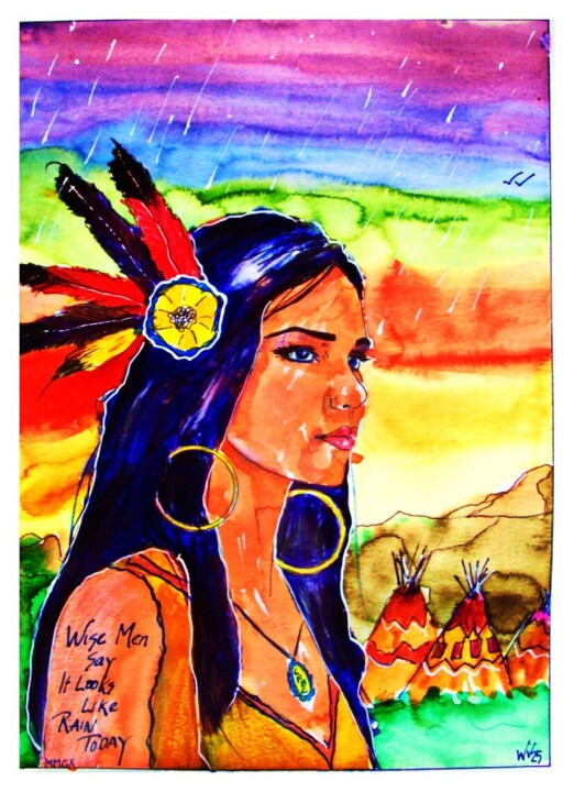 Painting titled "Rainy Day Woman" by Walter Vermeulen, Original Artwork, Watercolor