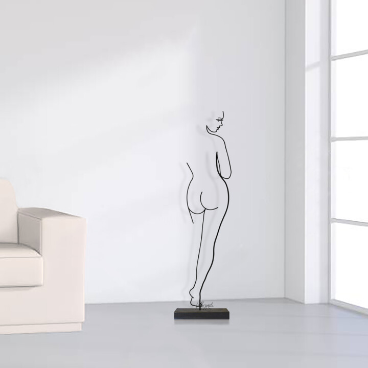 「Donna di spalle」というタイトルの彫刻 Giancarlo Morandiによって, オリジナルのアートワーク, ワイヤー