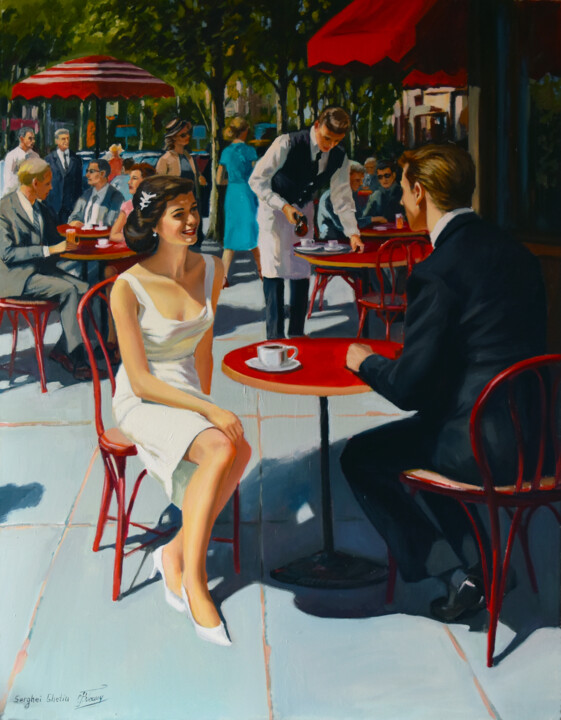 Painting titled "The beauty of retro…" by Serghei Ghetiu, Original Artwork, Oil Mounted on Wood Stretcher frame
