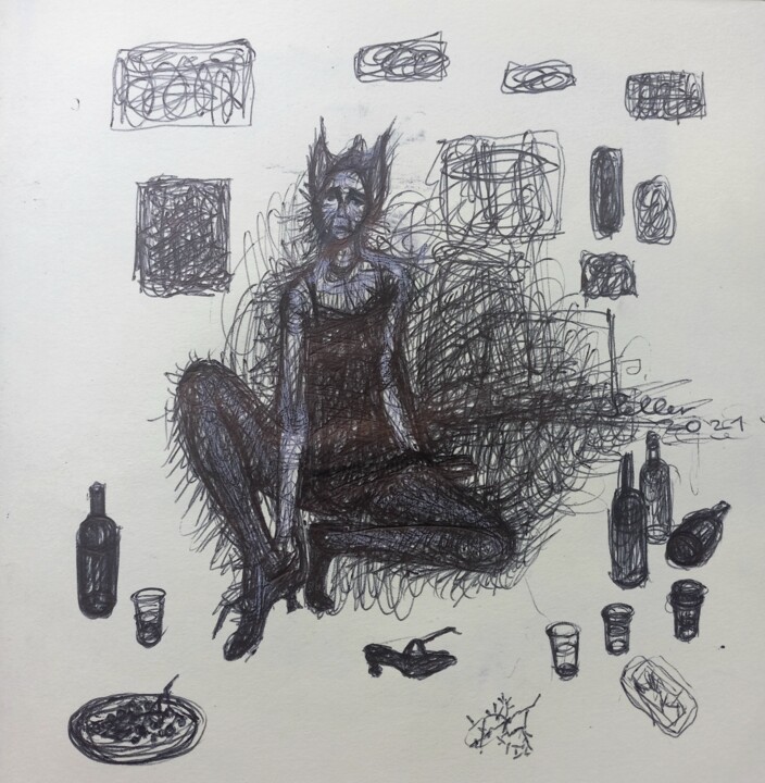 Elven creature (portrait of an artist) Drawing, 7.5x7.5 in