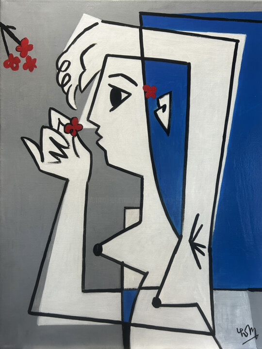 Woman with flowers 绘画, 32x24 in