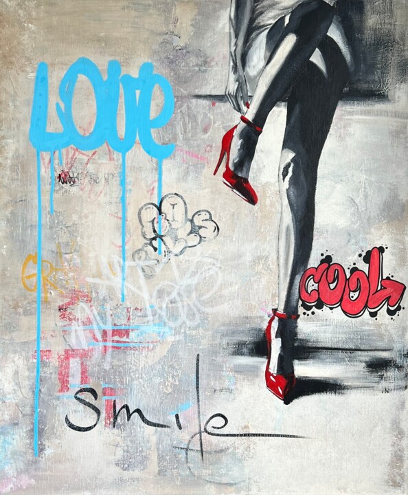 Painting titled "Echo of Her Steps" by Olesya Izmaylova, Original Artwork, Acrylic Mounted on Wood Stretcher frame