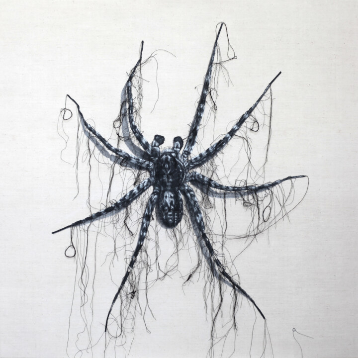 Textile Art με τίτλο "Louise" από Odile Guichard, Αυθεντικά έργα τέχνης, Κέντημα Τοποθετήθηκε στο Ξύλινο φορείο σκελετό
