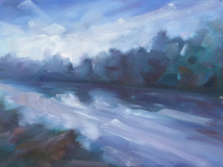 Painting titled "By The River" by Adrienn Pécsek, Original Artwork, Oil