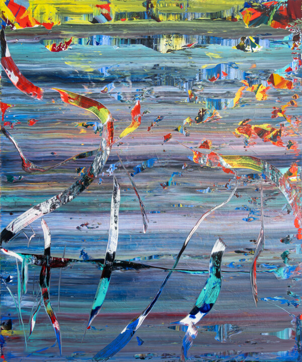 Schilderij getiteld "Gestreift vom Jetzt" door Björn Wiedemann, Origineel Kunstwerk, Acryl Gemonteerd op Frame voor houten b…