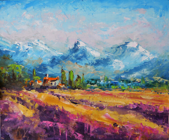绘画 标题为“Provence Lavender F…” 由Dr. Barmely, 原创艺术品, 油 安装在纸板上