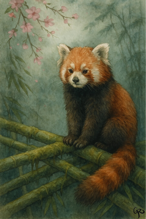 Guardian of the Bamboo 绘画, 19.7x14.2 in