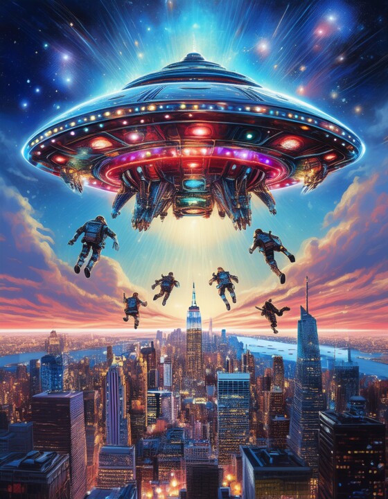 Alien Invasion Over New York City 数字艺术, 70.9x53.2 in