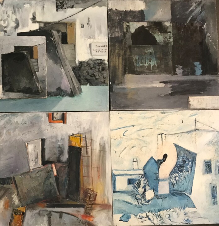Painting titled "Installation oeuvre…" by Robert Labor, Original Artwork, Oil Mounted on Other rigid panel