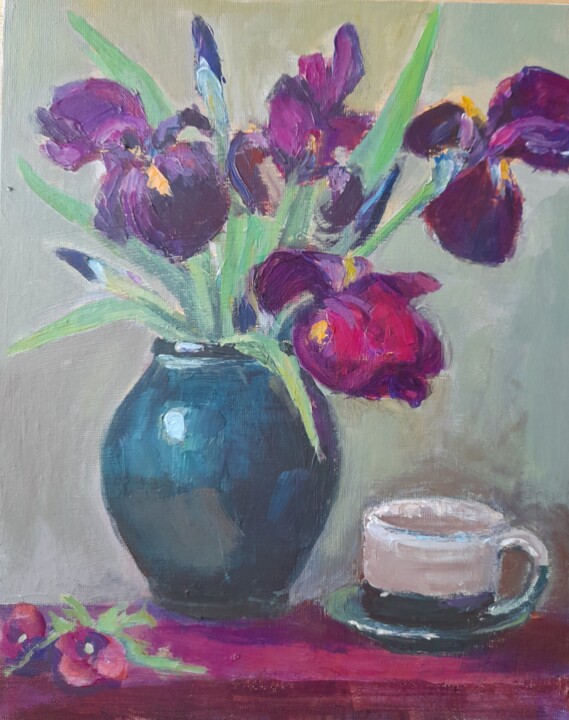 Morning with irises 绘画, 11.8x9.5 in