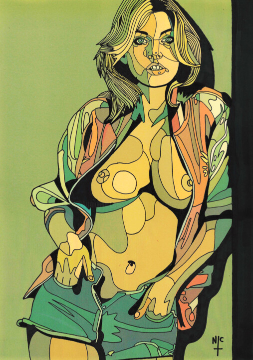 70S PINUP IN A COOL JACKET Tekening, 12x17 in
