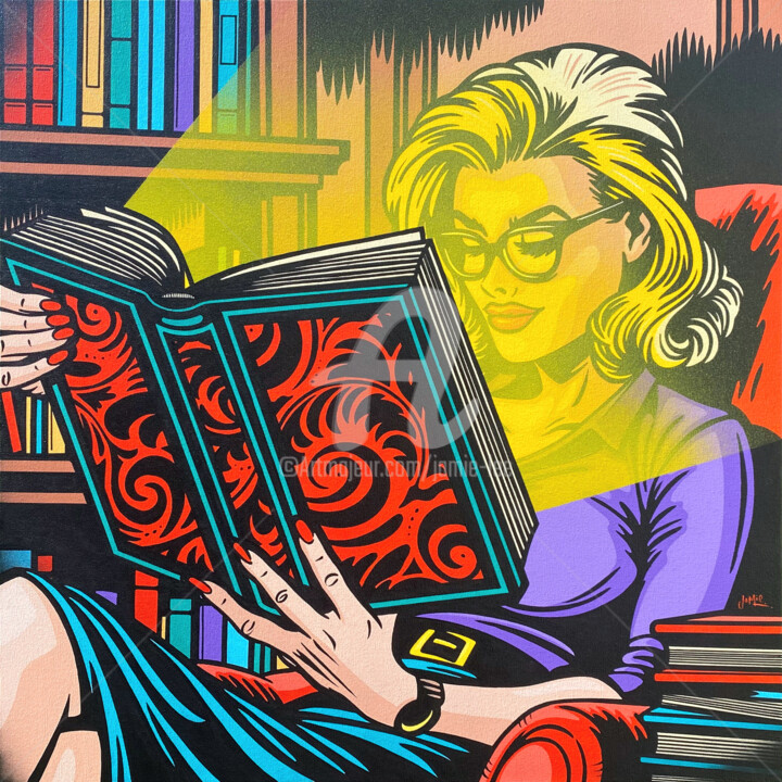 Pintura intitulada "Lost In A Good Book" por Jamie Lee, Obras de arte originais, Acrílico Montado em Armação em madeira