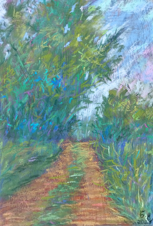Drawing titled "Whispers of the Path" by Nino Gudadze, Original Artwork, Pastel