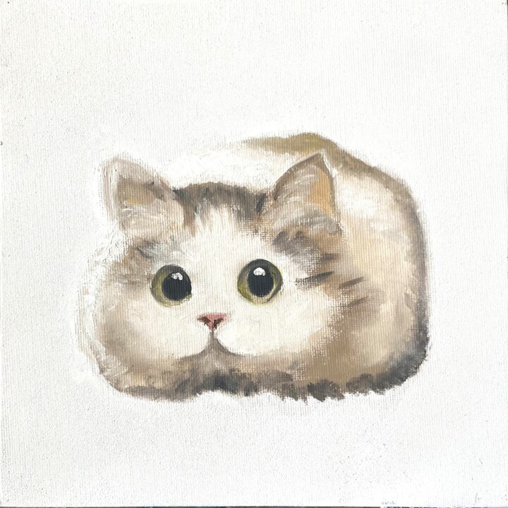 Kitten - a bright cloud // Chaton - un nuage lumineux 绘画, 7.9x7.9 in