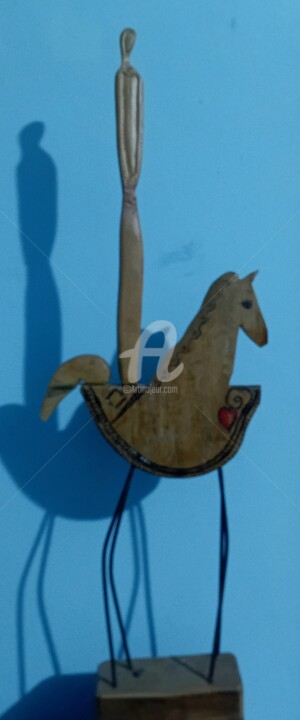 Sculpture titled "Amazona e o Cavalo…" by José Claudinei Da Cruz, Original Artwork, Wood