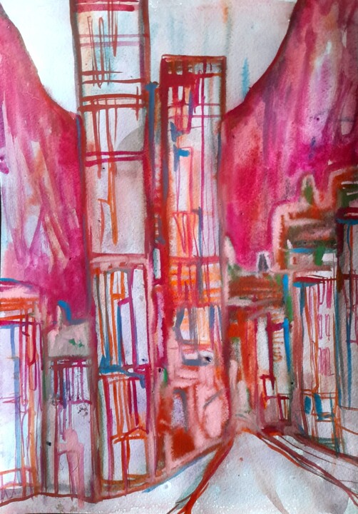 Dream town 绘画, 16.5x11.7 in