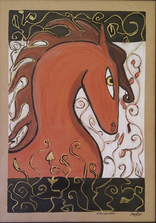 Painting titled "Etrusquerie" by Caroline Cavalier, Original Artwork, Gouache