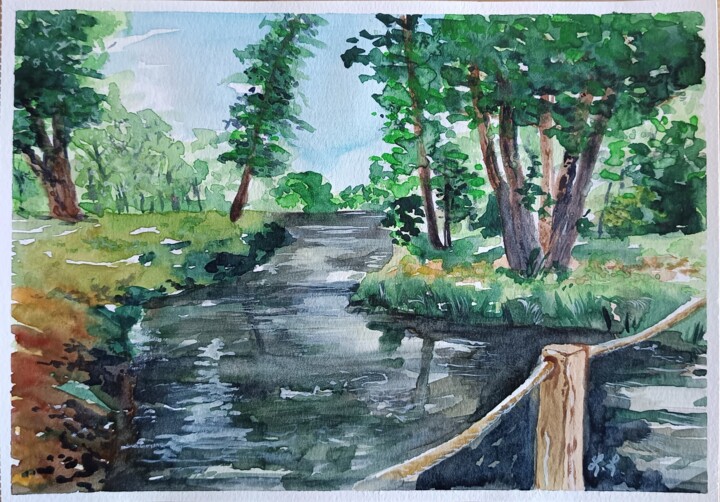Painting titled "Aquarelle, bords de…" by Lune Et Animo, Original Artwork, Watercolor