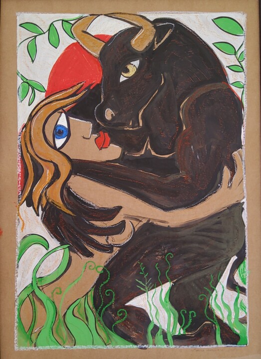 Painting titled "Pasiphaé" by Caroline Cavalier, Original Artwork, Gouache