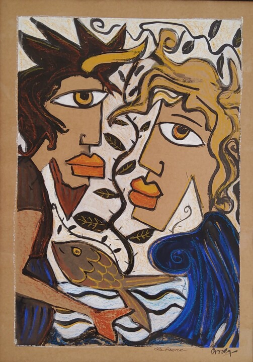 Painting titled "Le faune" by Caroline Cavalier, Original Artwork, Gouache
