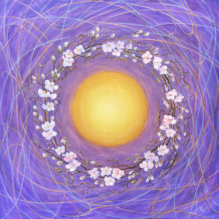 Source – Cosmic Birth of Light | Violet Energy Oil Painting 绘画, 31.5x31.5 in