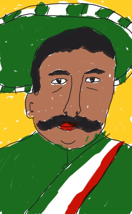 Disegno intitolato "Emiliano Zapata" da Iheb Gharbi, Opera d'arte originale, Pennarello