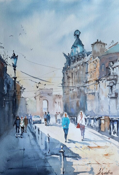 Painting titled "Зингер" by Marina Zhukova, Original Artwork, Watercolor