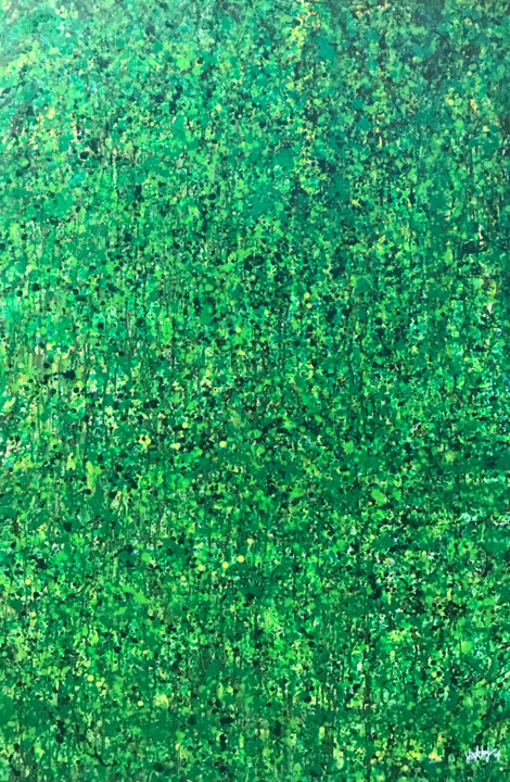 Painting titled "SPRING GREEN" by Yinel Chong Pit, Original Artwork, Acrylic Mounted on Wood Stretcher frame