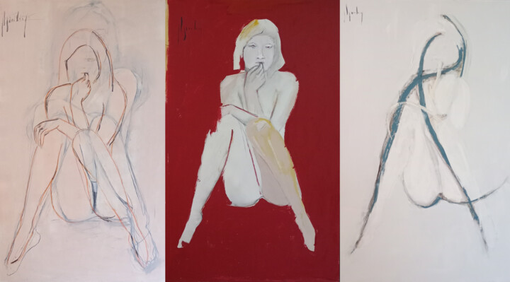 Peinture intitulée "#25_zittend meisje" par F Ghysenberg, Œuvre d'art originale, Acrylique