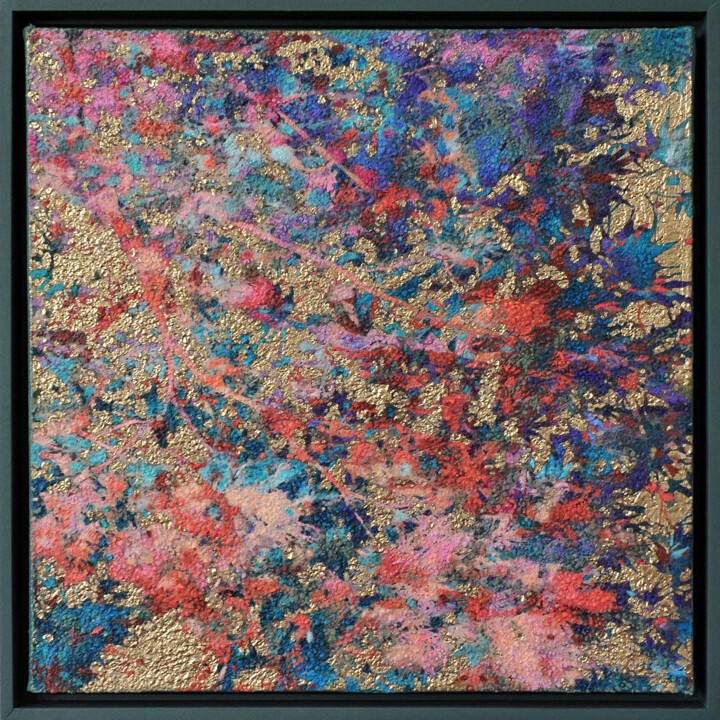 Painting titled "Golden Chrome Aurora" by Karin Vermeer, Original Artwork, Oil Mounted on Wood Stretcher frame