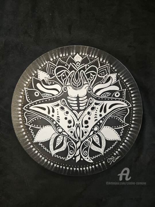 Drawing titled "Raie Manta Mandala…" by Cristina Carmona, Original Artwork, Acrylic