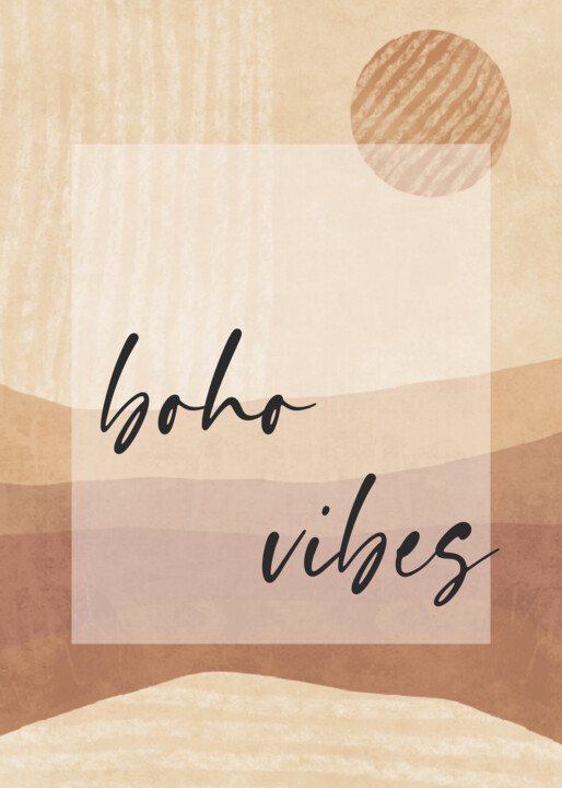 Digital Arts titled "Boho Vibes Wall Art" by Chun Yu Guan, Original Artwork, AI generated image Mounted on Cardboard