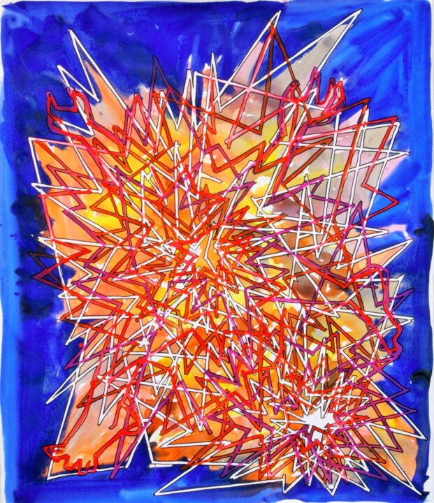 Painting titled "Explosion 7.16 bleue" by Baptiste Laurent, Original Artwork, Watercolor