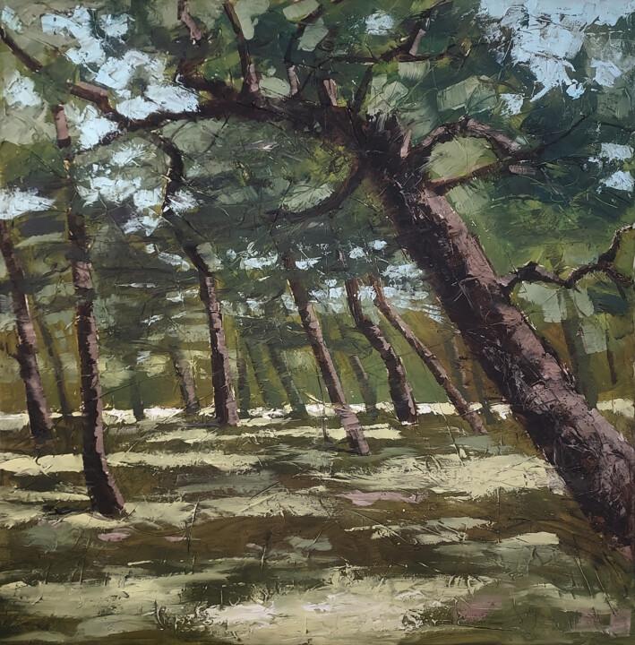 Painting titled "Dune pine forest" by Eugis Eidukaitis, Original Artwork, Oil