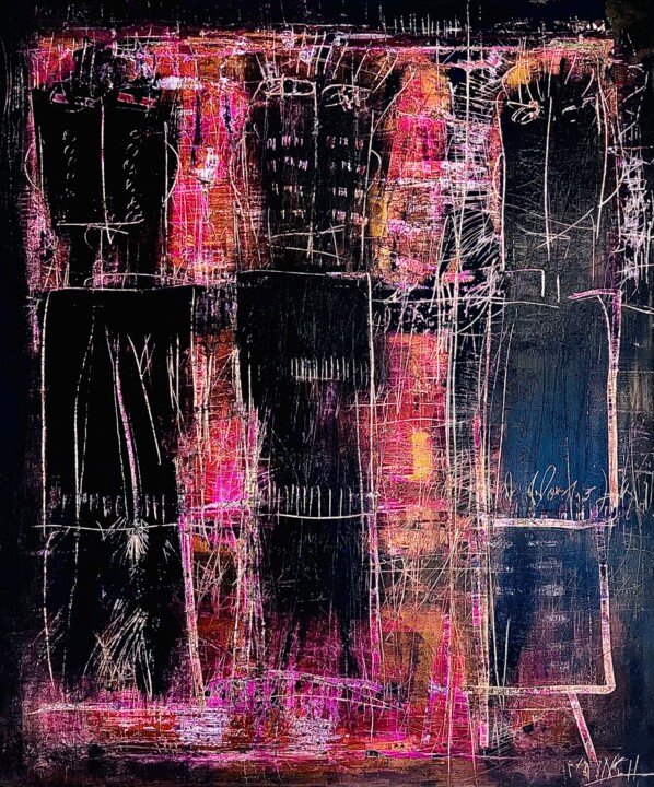 Painting titled "Les solidaires" by Virginie Munch, Original Artwork, Acrylic Mounted on Wood Stretcher frame