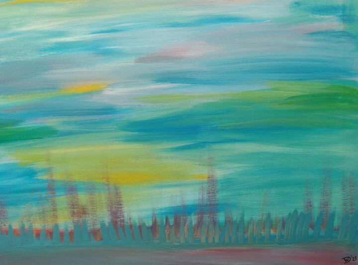 Painting titled "The reedlands - col…" by Wiesje Van Dam, Original Artwork, Acrylic Mounted on Wood Stretcher frame