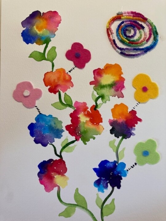 Painting titled "Merci la vie !!!" by July Singer, Original Artwork, Watercolor