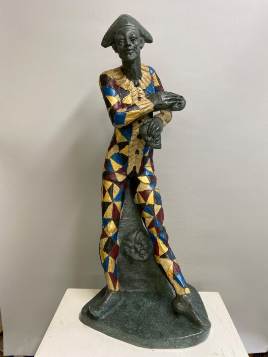Skulptur mit dem Titel "Arlecchino e il ven…" von Paolo Camporese, Original-Kunstwerk, Terra cotta