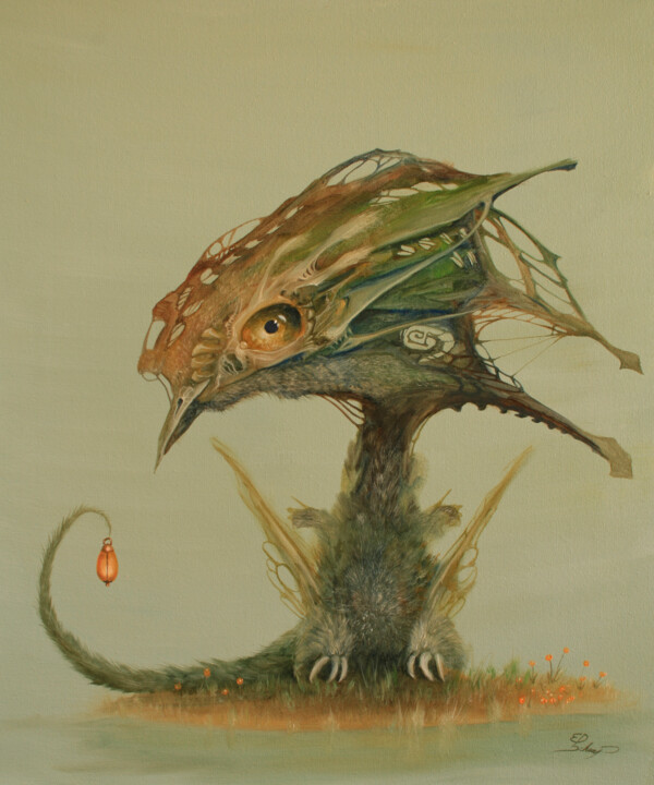 Schilderij getiteld "Moth" door Ed Schaap, Origineel Kunstwerk, Olie