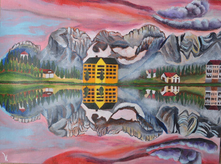 Landscape of Misurina Painting, 18.1x13.4 in