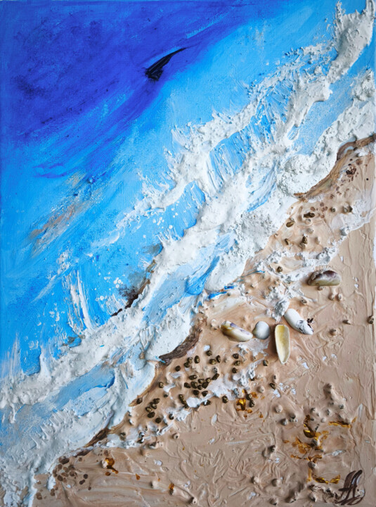 Painting titled "Seascape with with…" by Annet Loginova, Original Artwork, Acrylic Mounted on Wood Stretcher frame