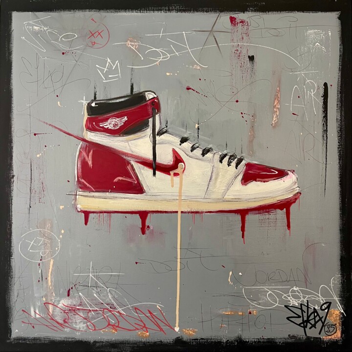 Schilderij getiteld "Air Jordan" door Efka9, Origineel Kunstwerk, Acryl Gemonteerd op Frame voor houten brancard