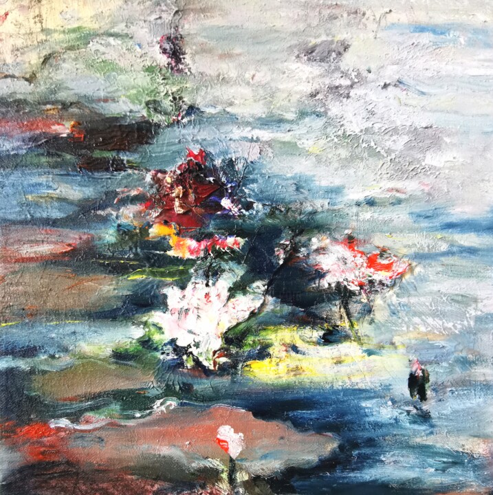 Whispers of the Pond – Abstract Water Lily Oil Painting