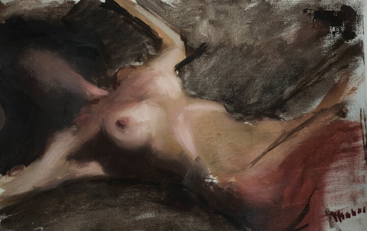 Tita on the Floor 绘画, 7.9x11.8 in